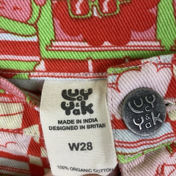 Lucy & Yak Baggy Wide Leg Graphic Pants Artist Print Size 28 L.E. Cole Distress - Picture 9 of 10